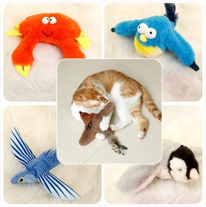 Motion-Activated Plush Pet Toy – Jumping Fish & Flapping Bird for Cats & Dogs