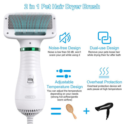 Portable 2-in-1 Dog Hair Dryer & Brush – Professional Pet Grooming